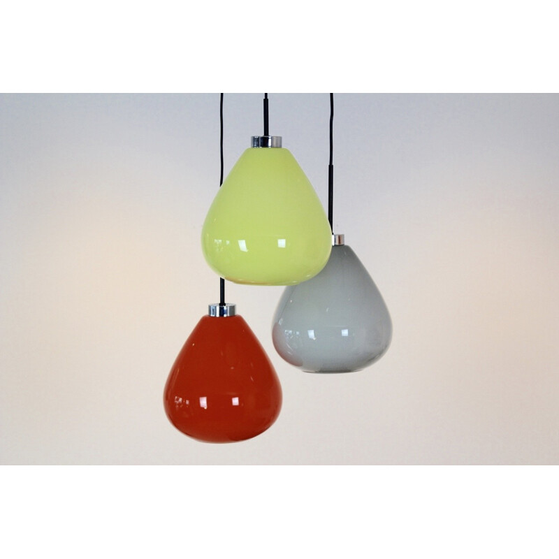 Three Colored Murano Glass Pendant Lamp from Venini - 1970s