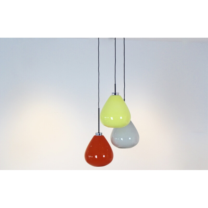 Three Colored Murano Glass Pendant Lamp from Venini - 1970s
