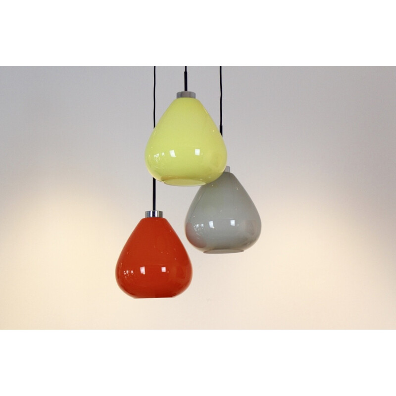 Three Colored Murano Glass Pendant Lamp from Venini - 1970s