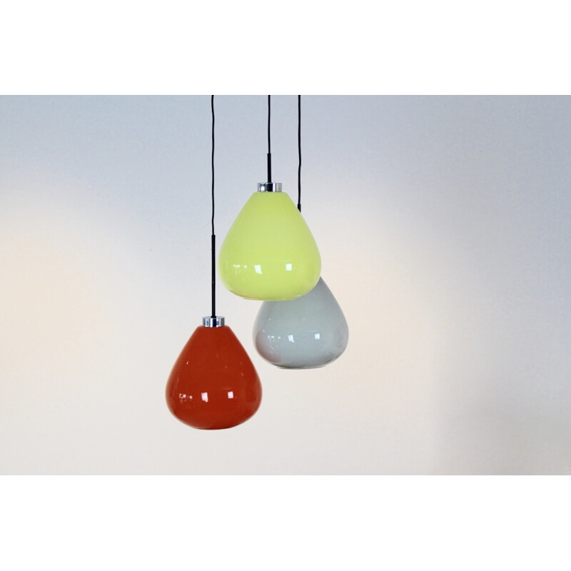 Three Colored Murano Glass Pendant Lamp from Venini - 1970s