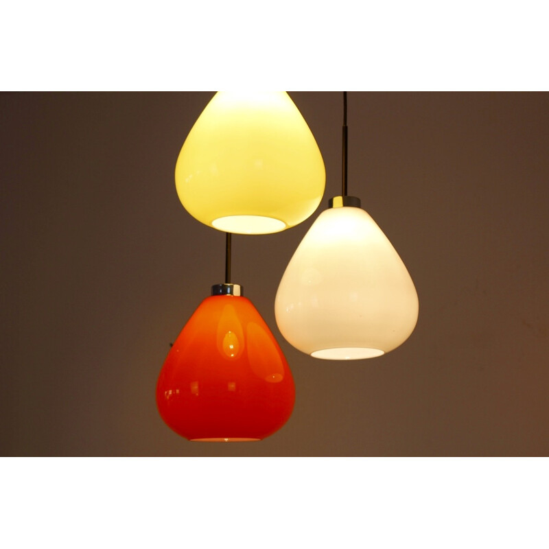 Three Colored Murano Glass Pendant Lamp from Venini - 1970s