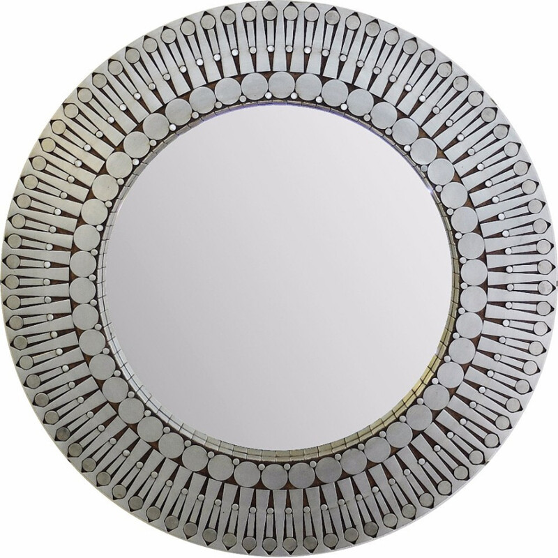 Vintage mirror in mosaic steel by Raf Verjans - 1970s