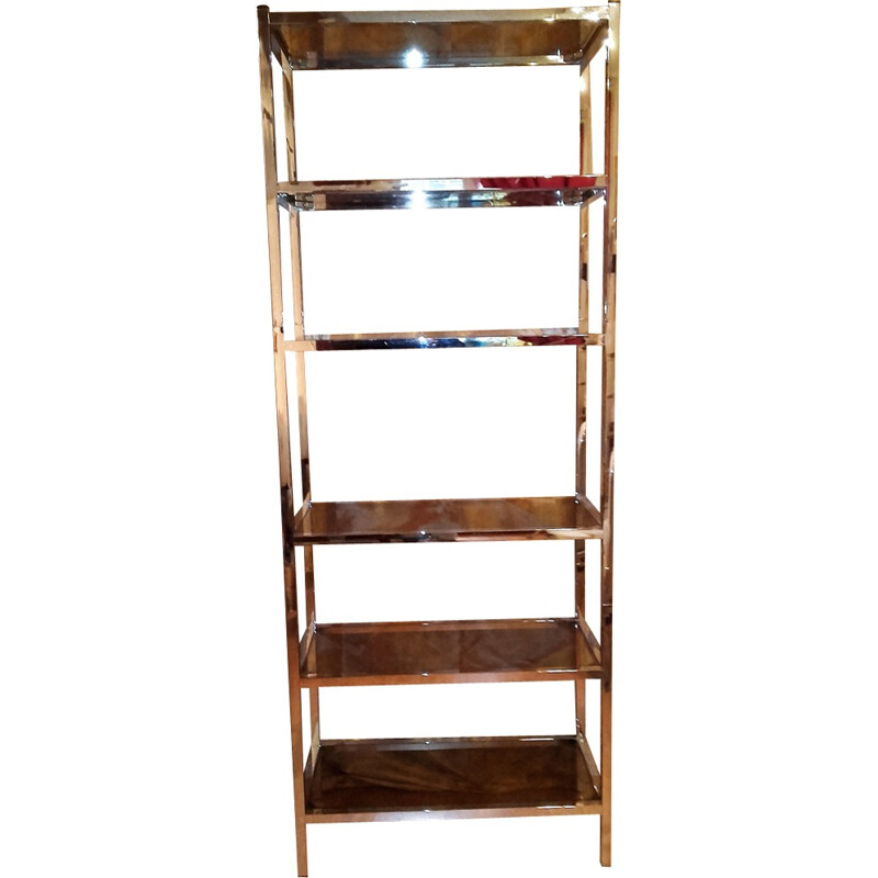 Vintage chrome-plated metal bookcase - 1970s