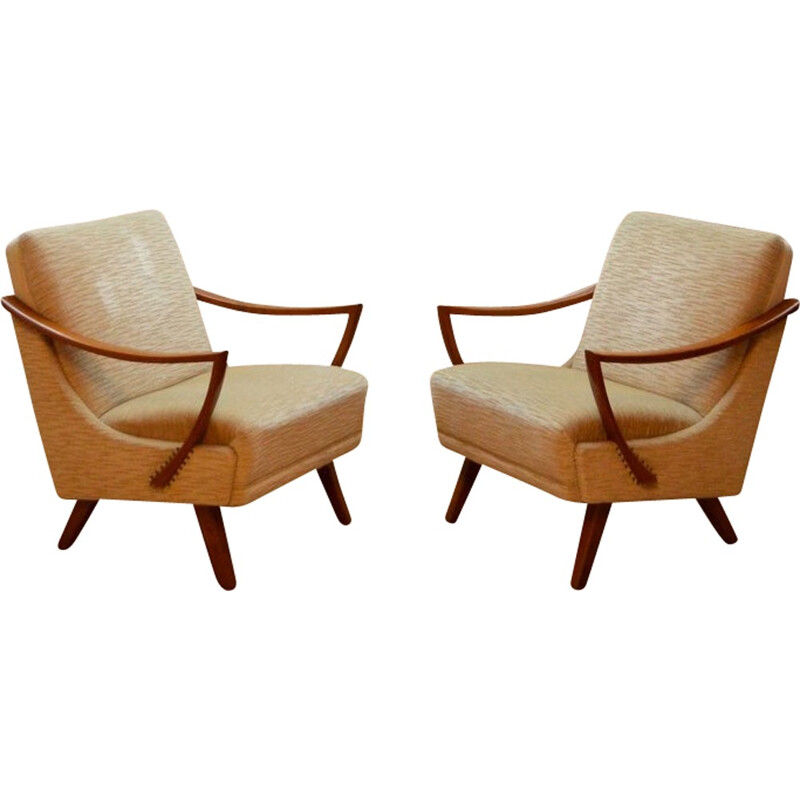 Pair of vintage beige armchairs - 1950s