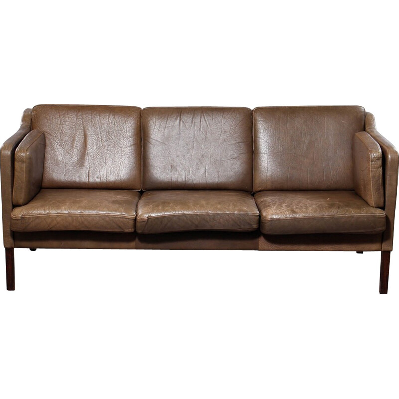 Vintage Scandinavian 3-seater leather sofa - 1970s
