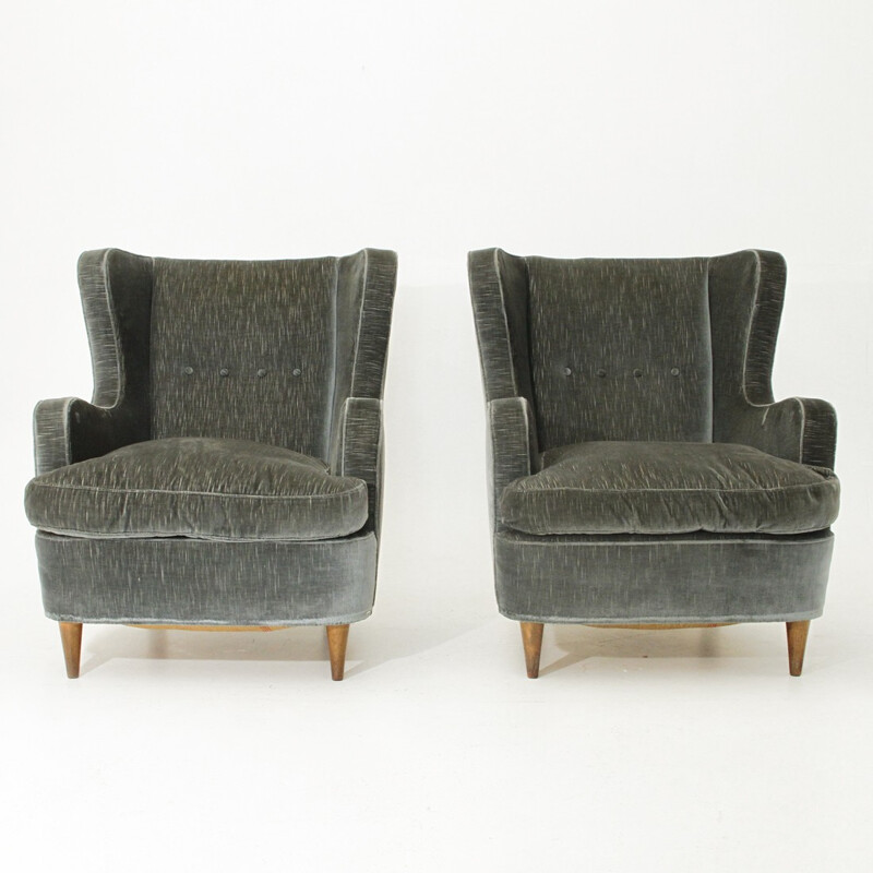 Pair of Italian green velvet armchairs - 1950s