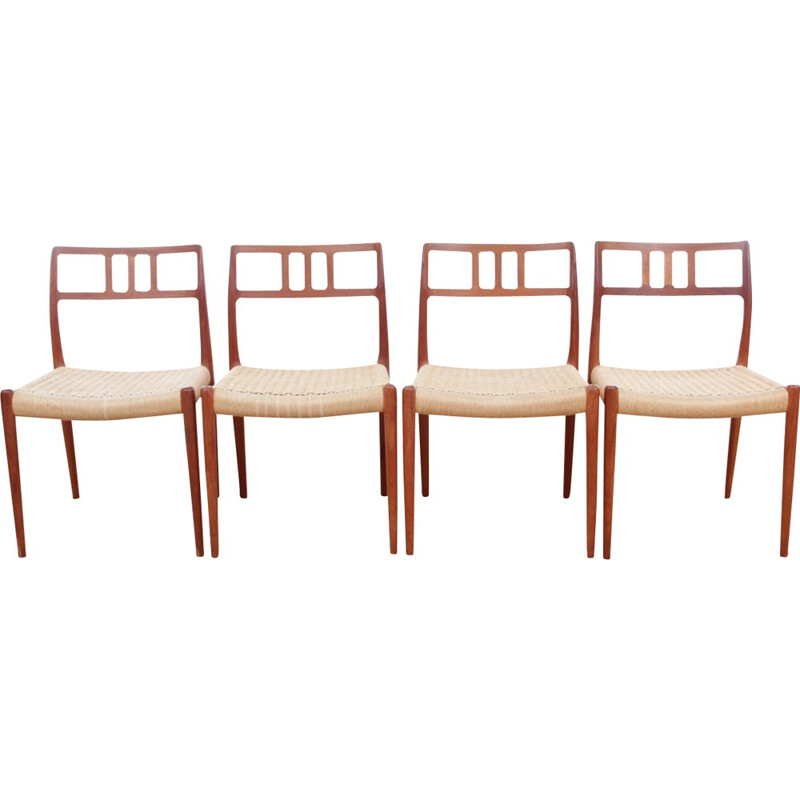 Set of 4 Scandinavian teak and strings  chairs, model 79 by Niels 0. Møller - 1960s