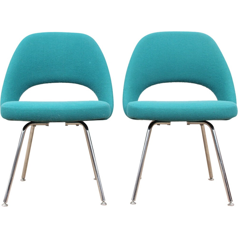 Pair of turquoise blue scandinavian Executives chairs by Eero Saarinen pour Knoll - 1950s