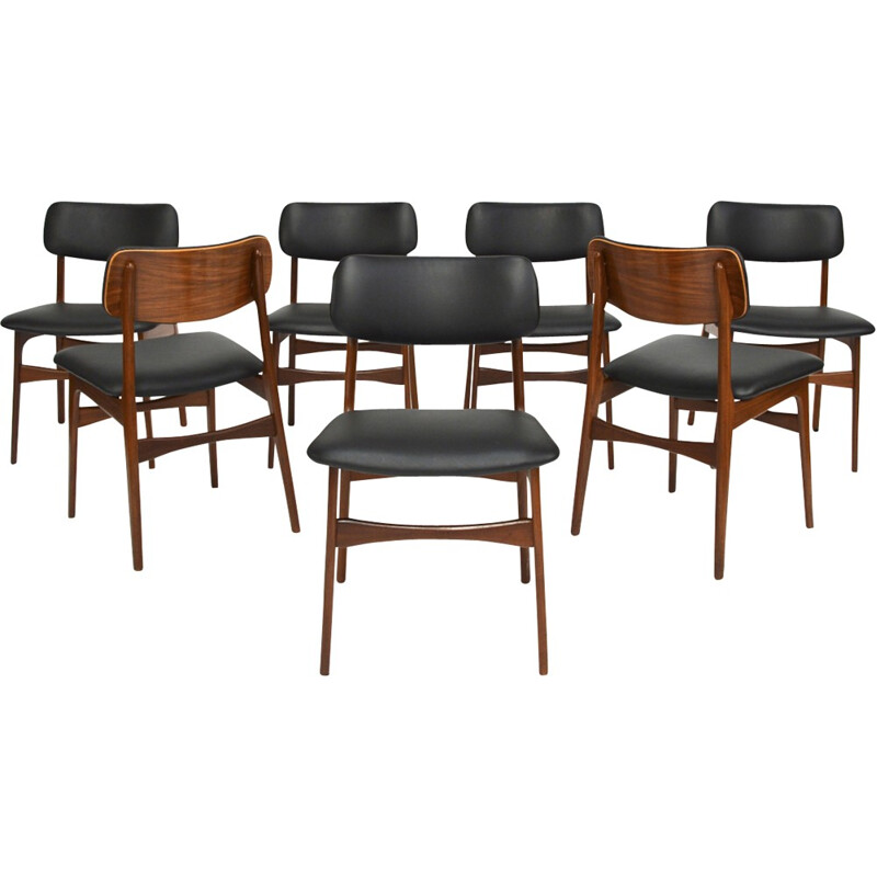 Set of Scandinavian Teak Dining Chairs with New Leather - 1960s