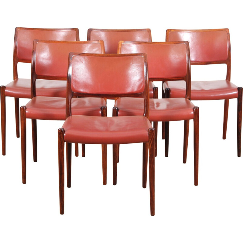 Suite van 6 Rio palissander stoelen van Niels Møller - 1960