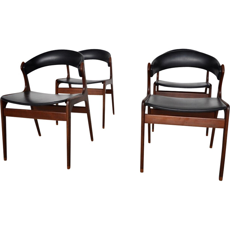 Set of 4 Scandinavian chairs in teak and leatherette - 1960s