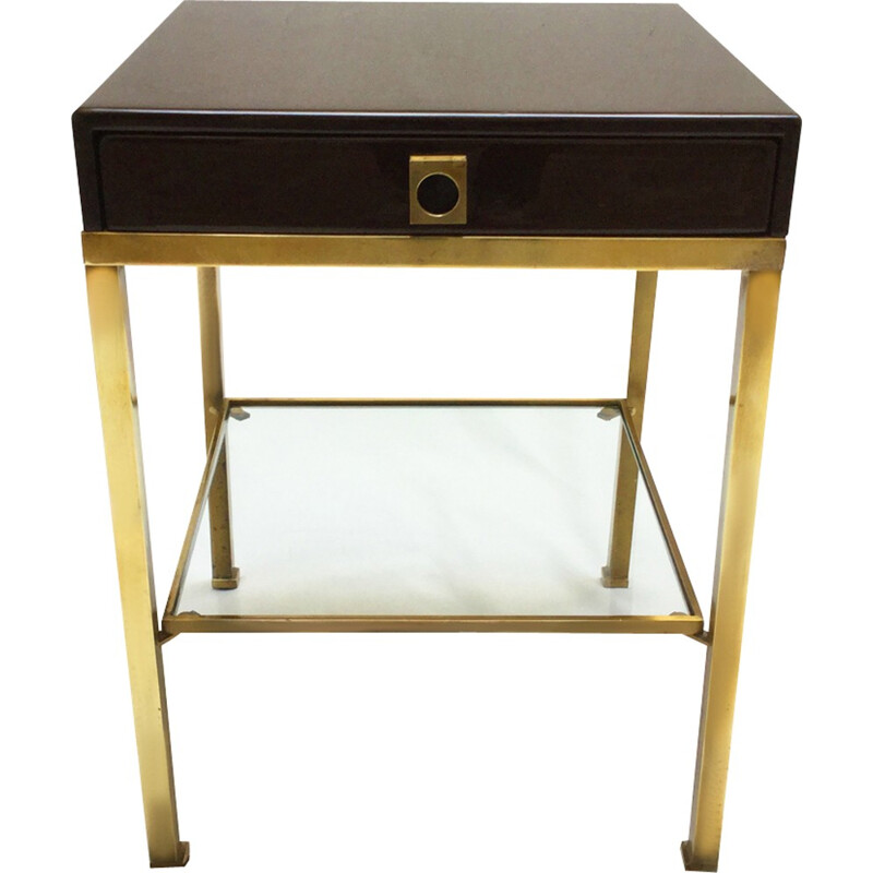 Bedside table in bronze and lacquer by Guy Lefèvre for Maison Jansen - 1970s
