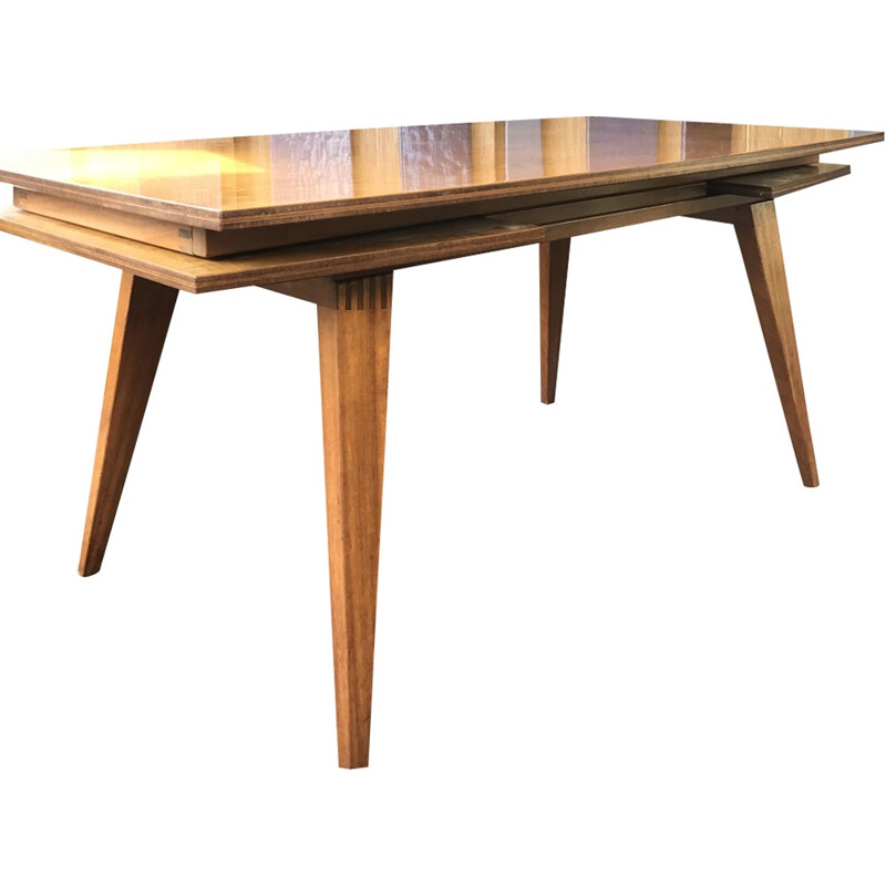 Beech, maple and mahogany table by André Sornay - 1950s 