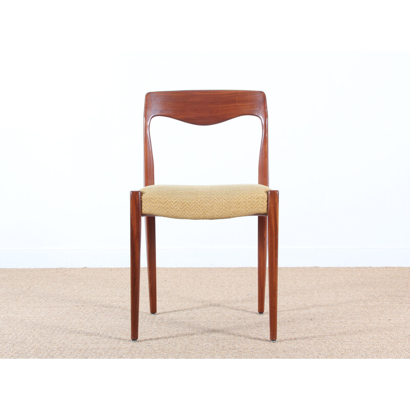 Set of 4 Scandinavian teak chairs in yellow fabric - 1950s