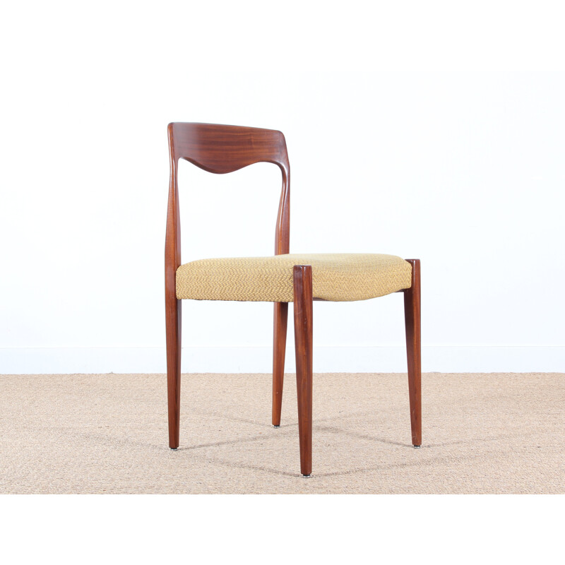 Suite de 4 chaises scandinaves en teck et tissu jaune - 1950