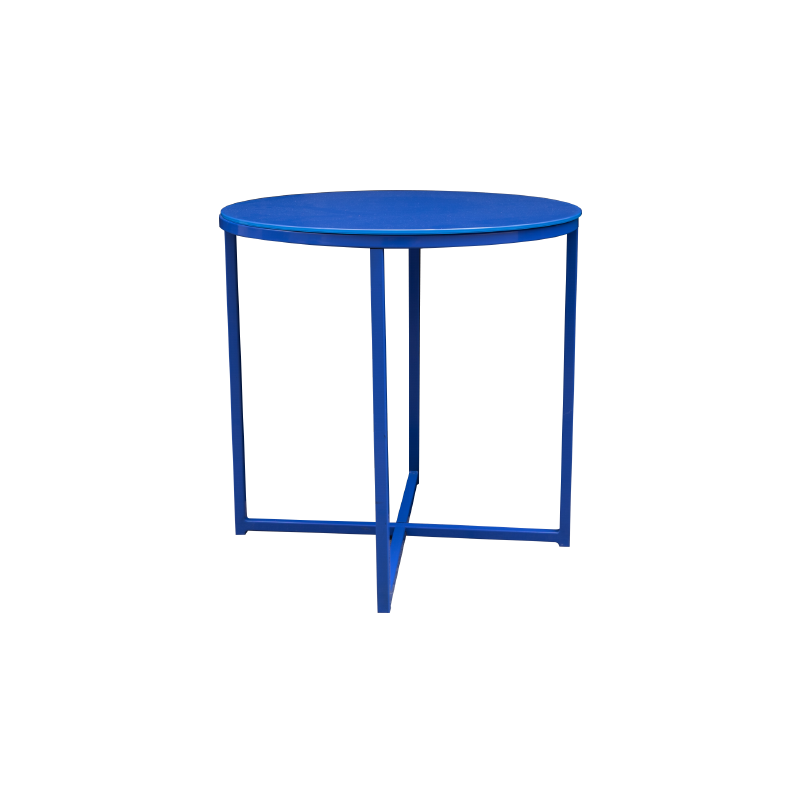 Table basse bleu vintage en métal et verre - 1970