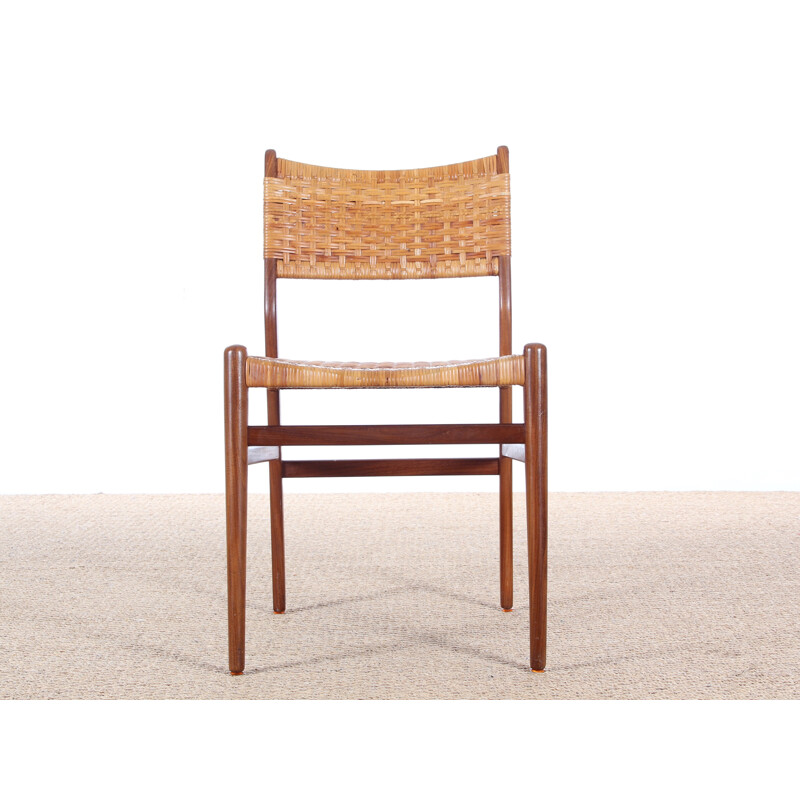 Suite of 4 Scandinavian teak and cane chairs by Aksel Bender Madsen - 1950s