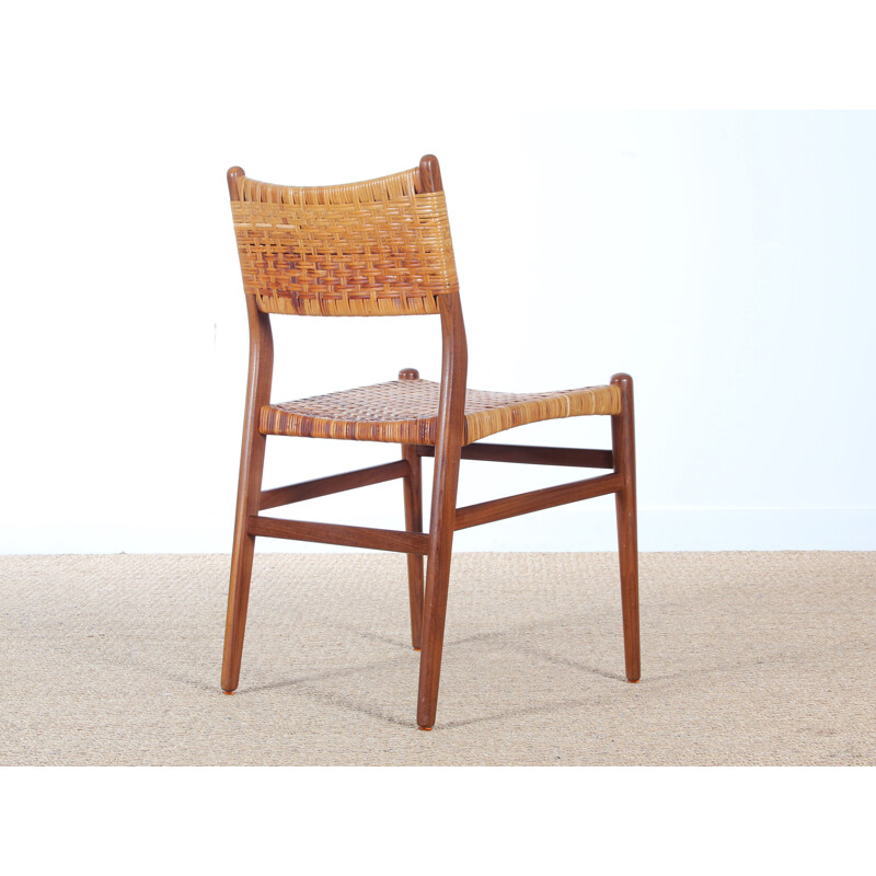 Suite of 4 Scandinavian teak and cane chairs by Aksel Bender Madsen - 1950s