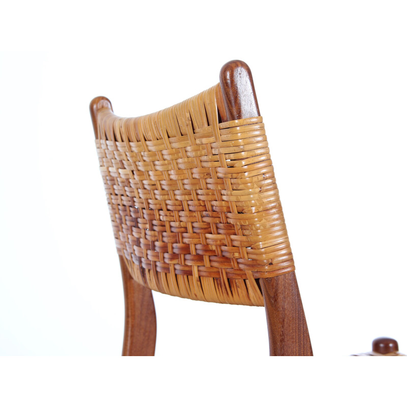 Suite of 4 Scandinavian teak and cane chairs by Aksel Bender Madsen - 1950s