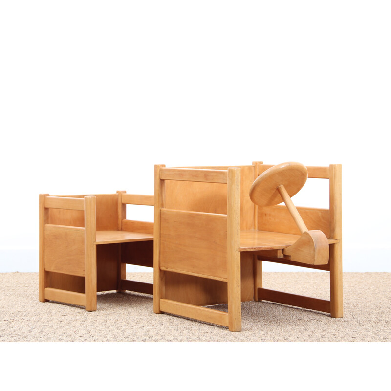 Set of scandinavian multifunctional table and chairs for children - 1937