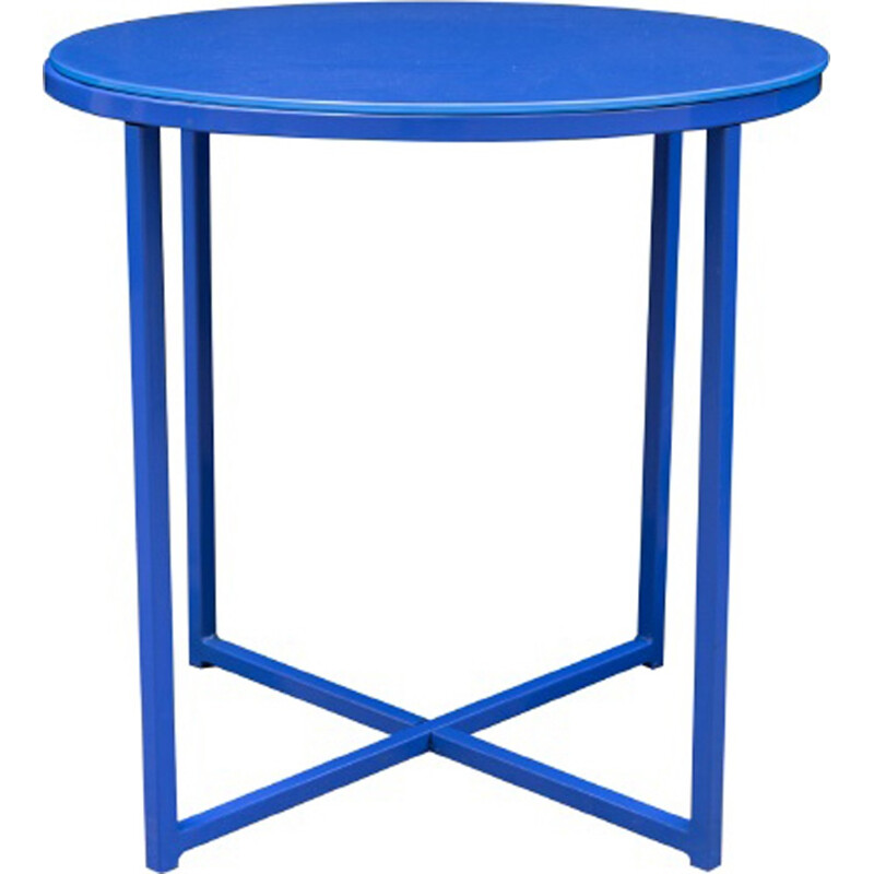 Table basse bleu vintage en métal et verre - 1970