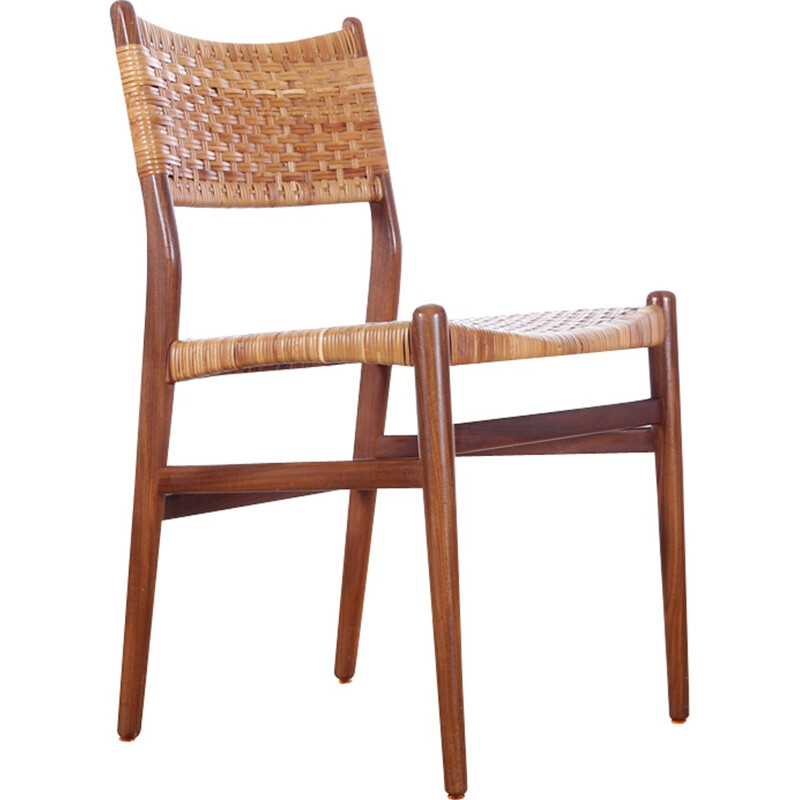 Suite of 4 Scandinavian teak and cane chairs by Aksel Bender Madsen - 1950s