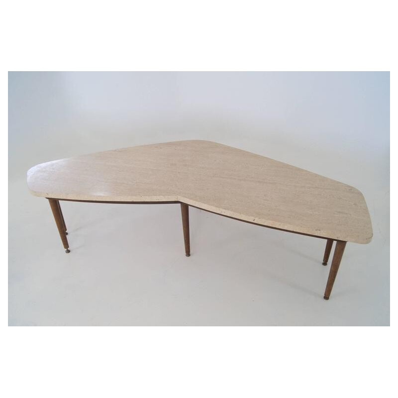 Vintage Coffee Table with Travertine Top - 1950s