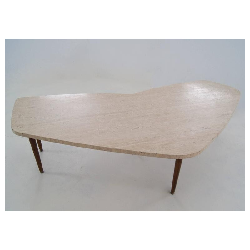 Vintage Coffee Table with Travertine Top - 1950s