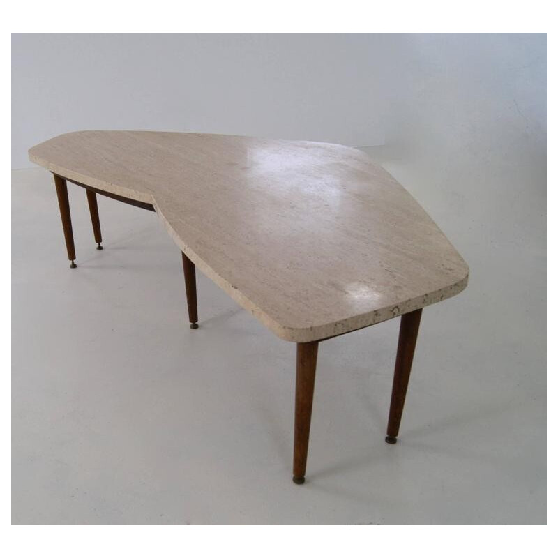 Vintage Coffee Table with Travertine Top - 1950s