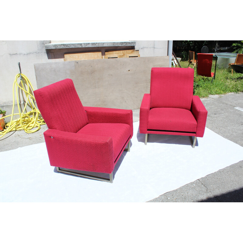 Paire de fauteuils vintage rouges - 1960