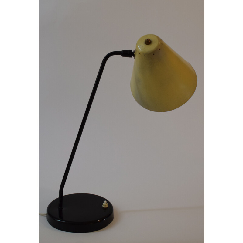 Vintage lamp in black and yellow lacquered metal by Jacques Biny - 1950s