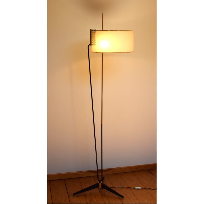 Vintage black metal and brass Arlus floor lamp - 1950s