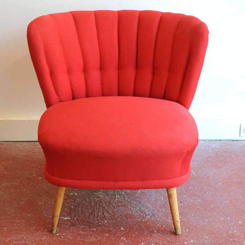 Red shell model cocktail armchair - 1960s