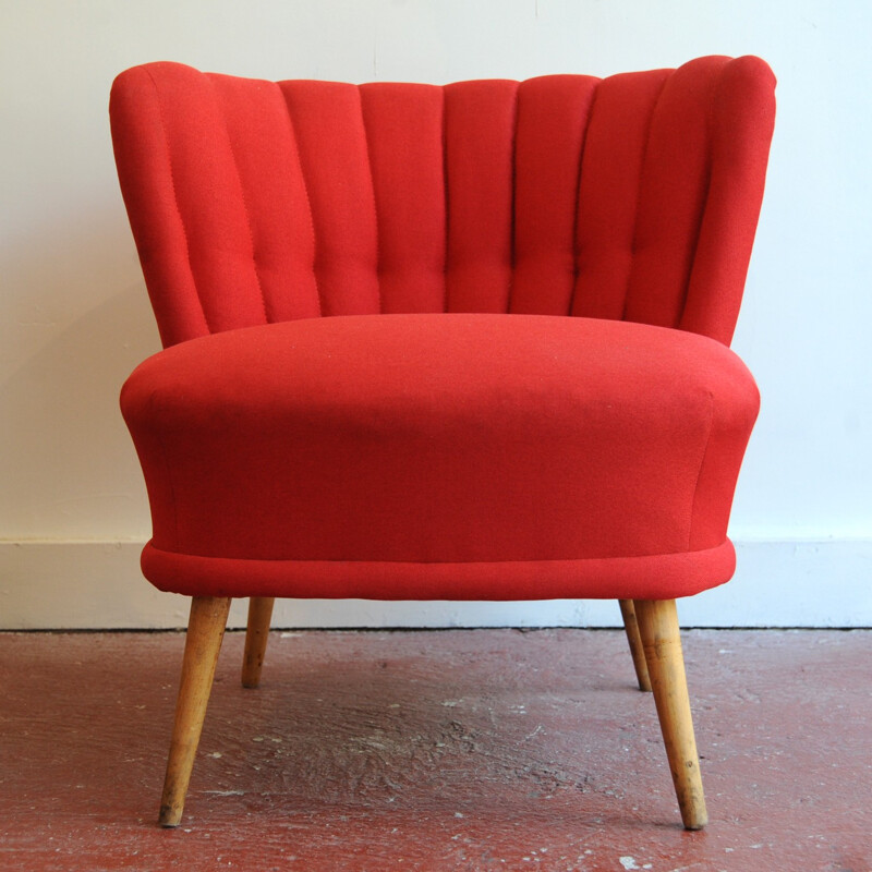 Red shell model cocktail armchair - 1960s