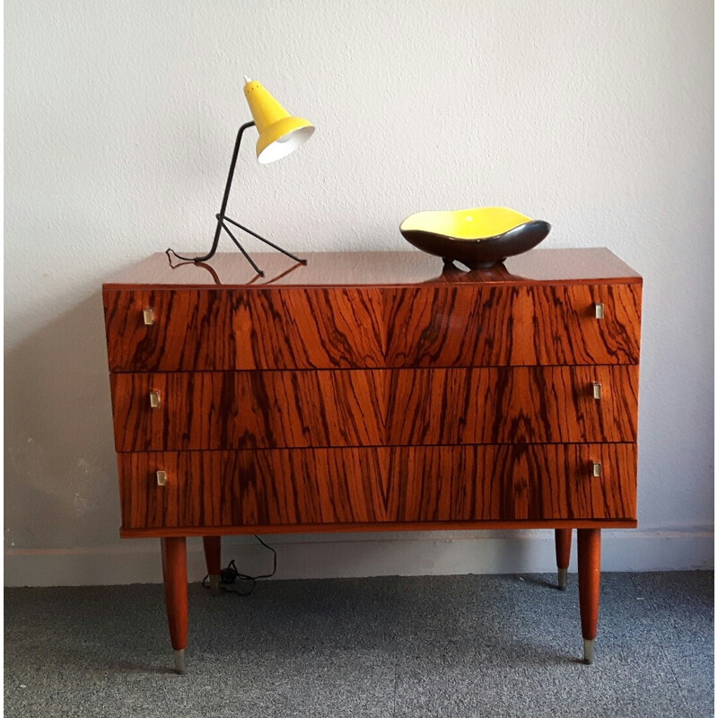 French vintage zebrano chest of drawers - 1960s 