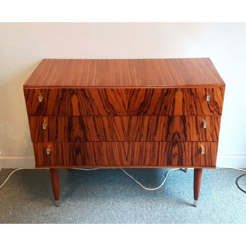 French vintage zebrano chest of drawers - 1960s 