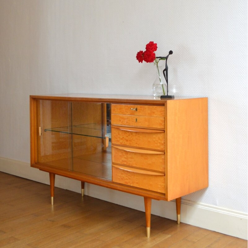Mid-century Sideboard in wood and glass - 1960s