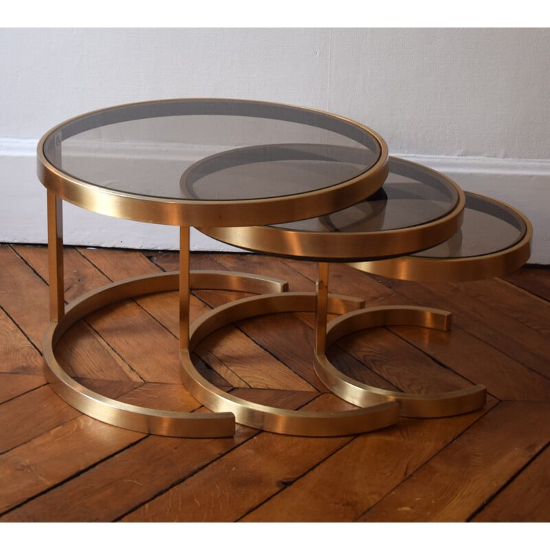 Three nesting tables in metal and glass - 1970s