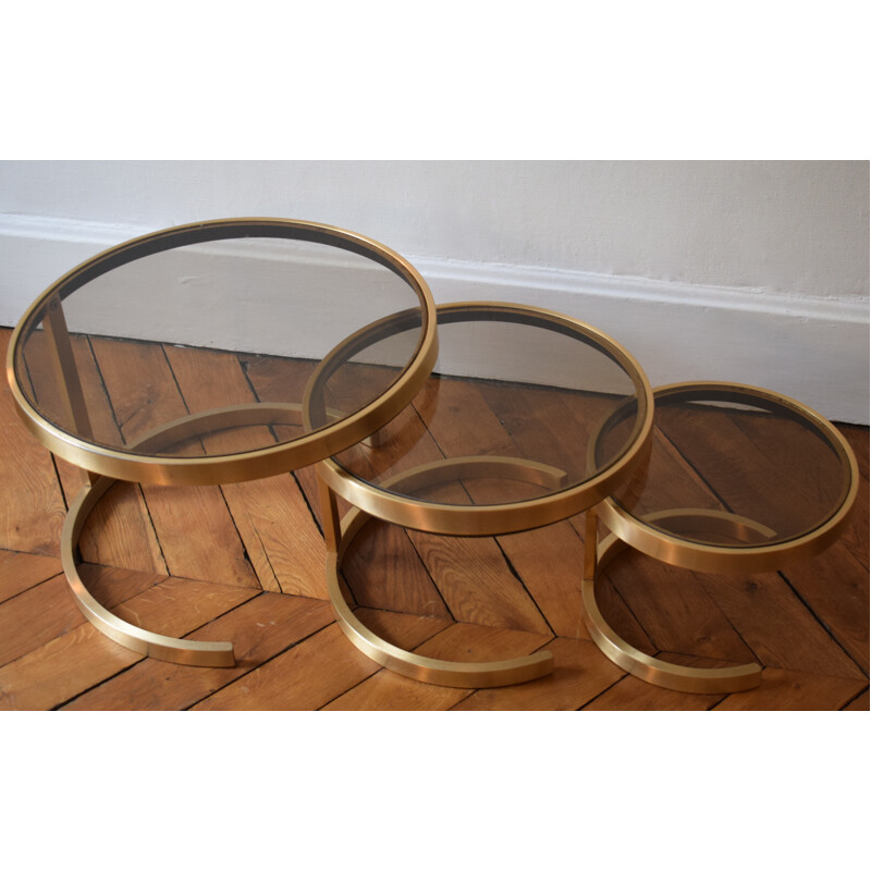 Three nesting tables in metal and glass - 1970s