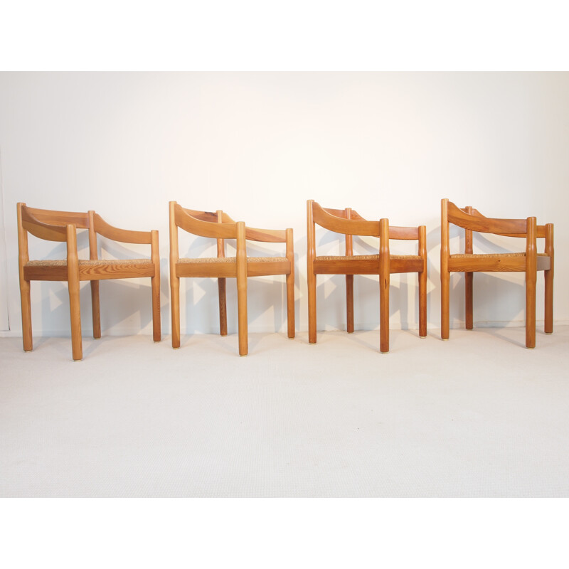 Set of 4 pine "Carimate" chairs by Vico Magistretti for Cassina - 1960s