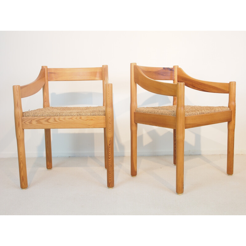 Set of 4 pine "Carimate" chairs by Vico Magistretti for Cassina - 1960s