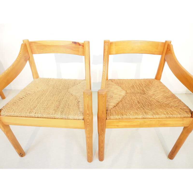 Set of 4 pine "Carimate" chairs by Vico Magistretti for Cassina - 1960s