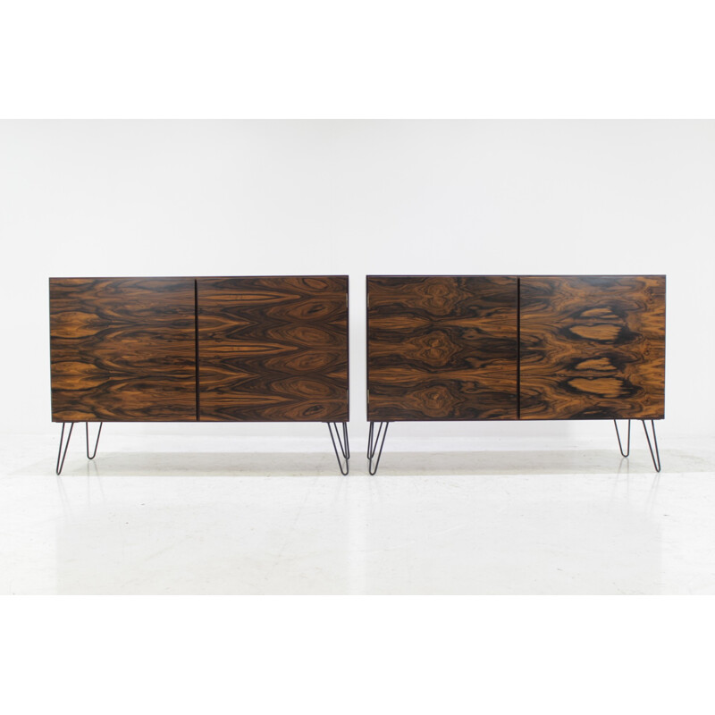 Pair of upcycled rosewood sideboards on spindle legs - 1950s