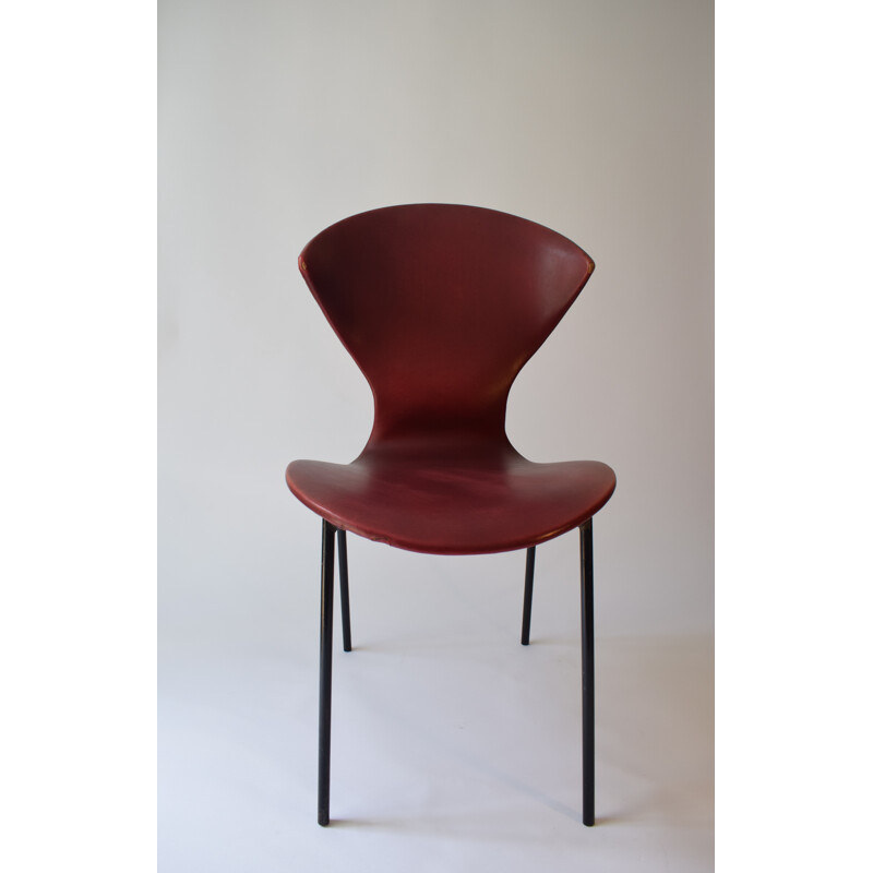 Red leatherette chair by Geneviève Dangles and Christian Defrance - 1950s