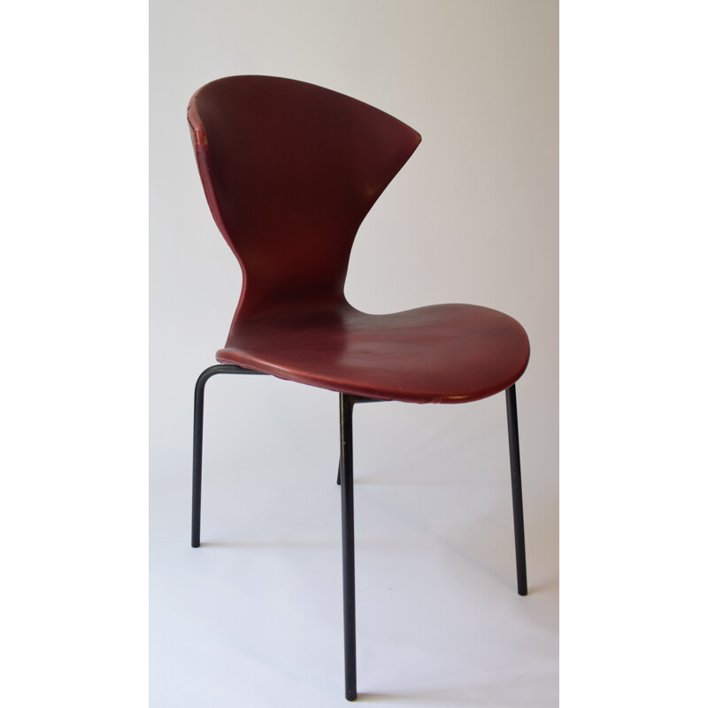 Red leatherette chair by Geneviève Dangles and Christian Defrance - 1950s