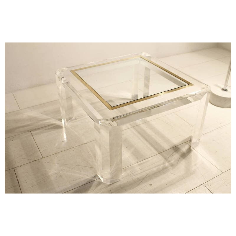Vintage Lucite, Glass and Brass Coffee Table - 1970s