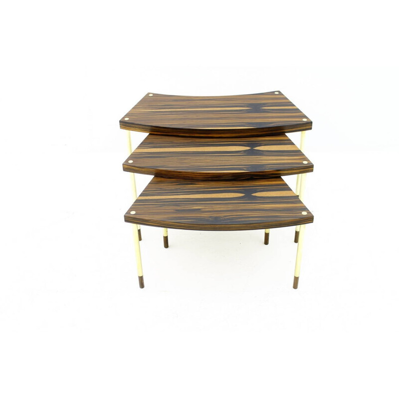 Set of Vintage Nesting Tables in Brass, Macassar and Rosewood - 1970s