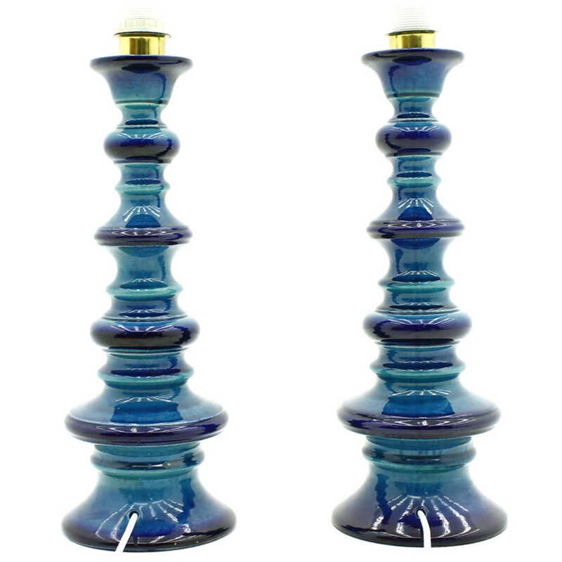 Pair of Blue Ceramic Table Lamps - 1960s