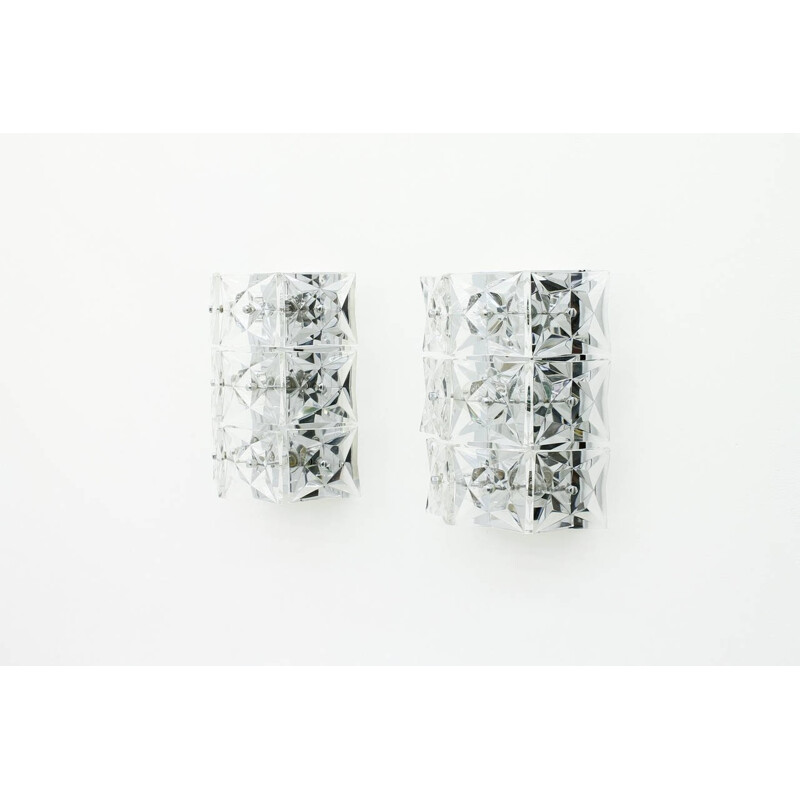 Pair of Vintage Large Crystal Glass Wall Lamps by Kinkeldey - 1960s