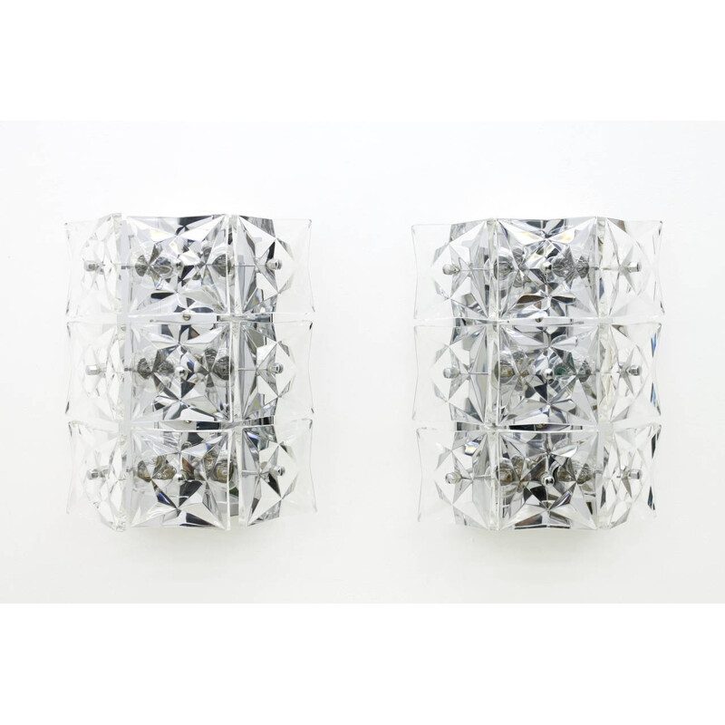 Pair of Vintage Large Crystal Glass Wall Lamps by Kinkeldey - 1960s